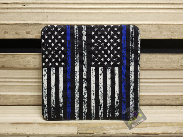 Table Coaster - Neoprene Square - American Flag - Blue Line