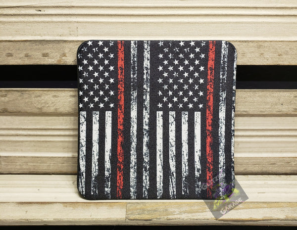 Table Coaster - Neoprene Square - American Flag - Red Line