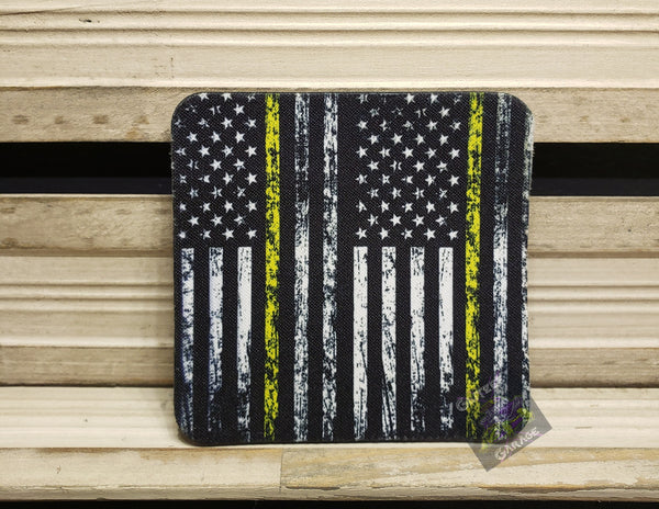 Table Coaster - Neoprene Square - American Flag - Yellow Line