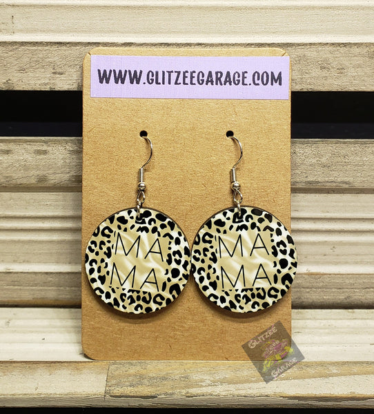 Earrings - Circle - Mama - Black Cheetah/Leopard