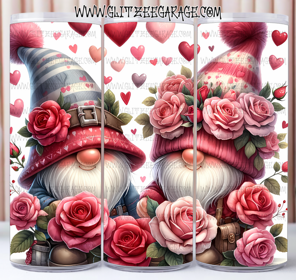 20oz SS Tumbler - Gnomes With Roses & Heart Background