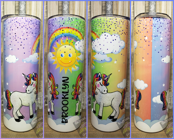 20oz SS Tumbler - 2 Unicorns Rainbow Sky