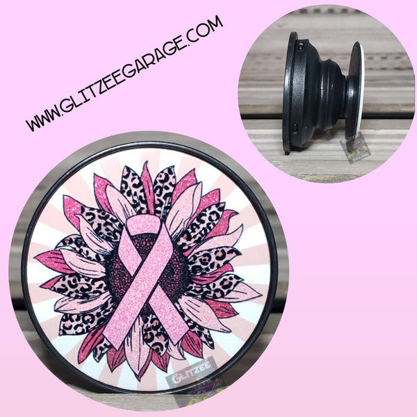 Phone Grip - Sunflower W/ Breast Cancer Ribbon