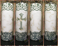 20oz SS Tumbler - Rose Gold Marble W/ Cross & Lace