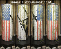 20oz SS Tumbler - Lineman American Flag / White Wood