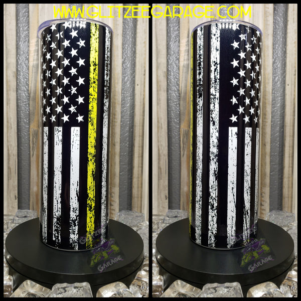 20oz SS Tumbler - American Flag - Yellow Line