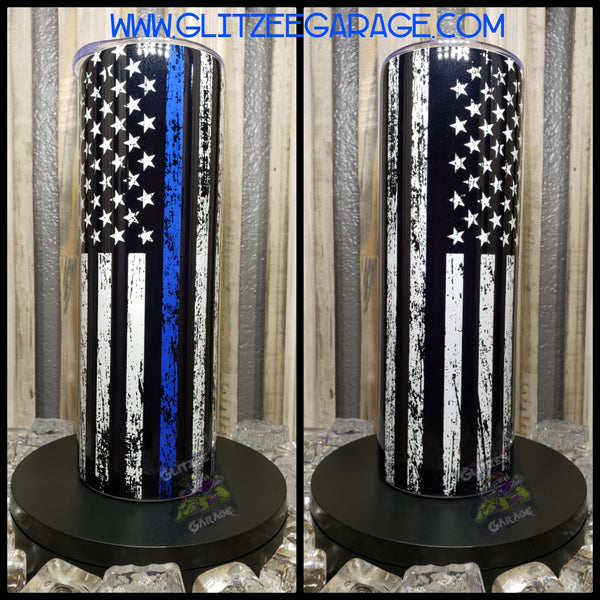 20oz SS Tumbler - American Flag - Blue Line