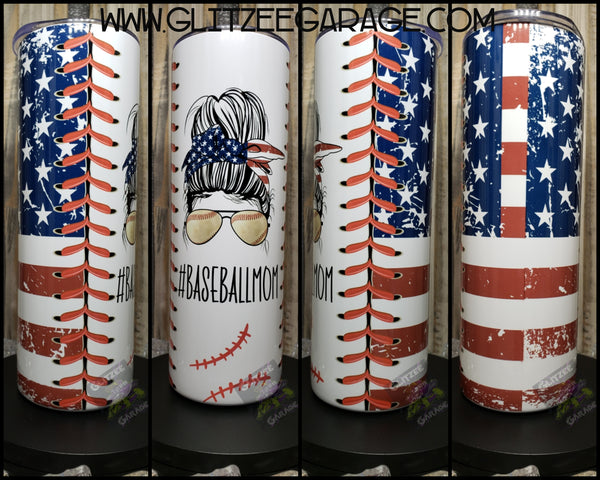 20oz SS Tumbler - American Flag * Baseball Mom * Messy Bun