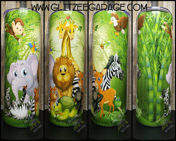 20oz SS Tumbler - Jungle/Safari Friends W/ Turtle