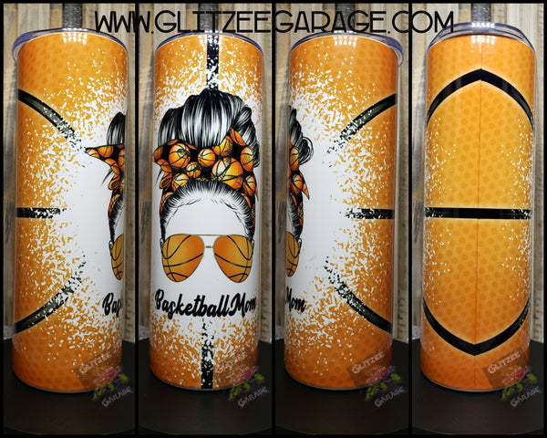 20oz SS Tumbler - Basketball Mom * Messy Bun