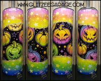 20oz SS Tumbler - Rainbow Colorful Pumpkins * Stars W/ Black Middle