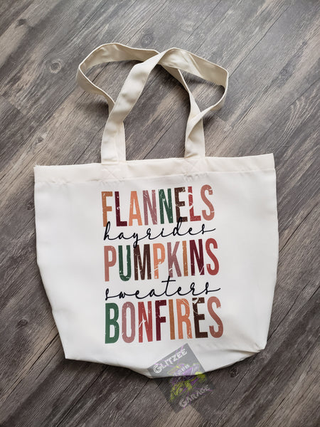 Tote Bag - Flannels * Pumpkins * Bonfires