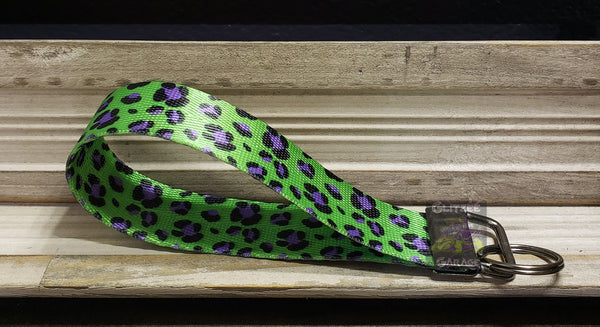 Keychain - Nylon Wristlet - Green/Purple Leopard/Cheetah