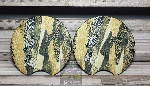 Car Coaster - Neoprene Circle - Gold Animal Print