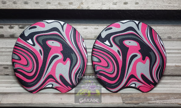 Car Coaster - Neoprene Circle - Pink/Black/Gray Swirl