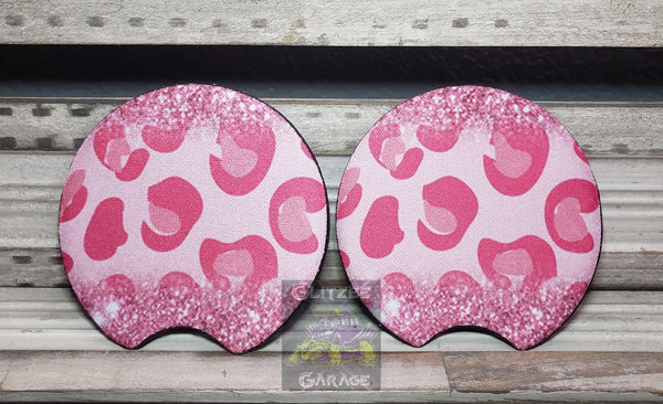 Car Coaster - Neoprene Circle - Pink Cheetah/Leopard