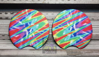 Car Coaster - Neoprene Circle - Neon Zig Zag
