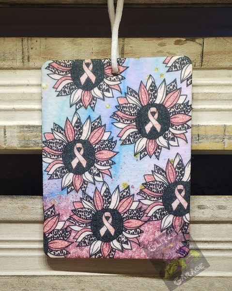 Air Freshener - Vertical Rectangle - Breast Cancer / Sunflowers