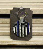 Keychain - Circle - American Flag - Blue Line