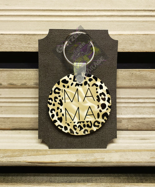 Keychain - Mama * Cream Color * Cheetah/Leopard