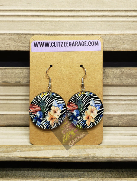 Earrings - Circle - Zebra * Wild Flowers