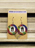 Earrings - Circle - Mom Life * Messy Bun * Neon Cheetah/Leopard