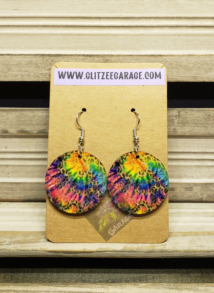 Earrings - Circle - Tie Dye Neon Cheetah/Leopard