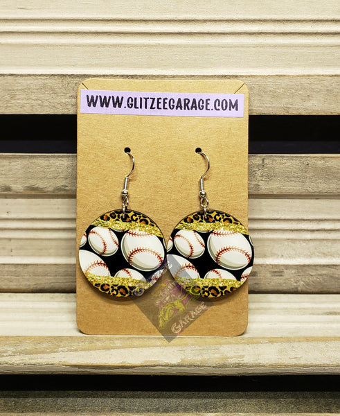 Earrings - Circle - Baseball Cheetah/Leopard