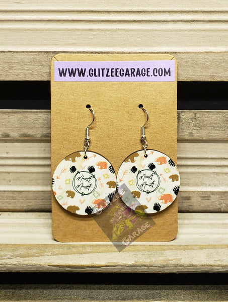 Earrings - Circle - Bear/Pawprints/Mama