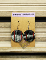 Earrings - Circle - American Flag - Red Line