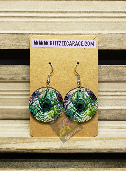 Earrings - Circle - Peacock Feathers