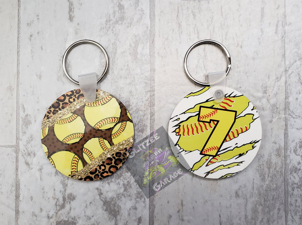 Keychain - Circle - Softball * Cheetah/Leopard