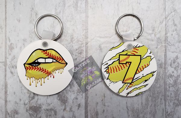 Keychain - Circle - Softball * Biting Lip