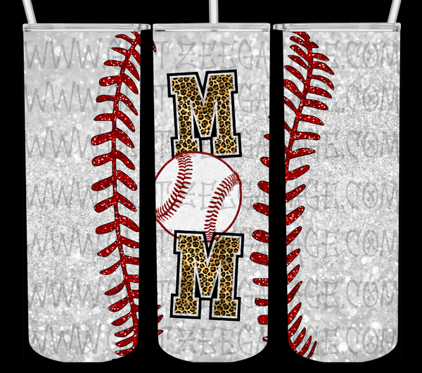 20oz SS Tumbler - Cheetah/Leopard Mom * Glitter Baseball