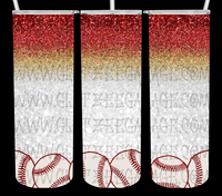 20oz SS Tumbler - Red Fading Glitter W/ Baseballs