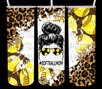 20oz SS Tumbler - Cheetah/Leopard * Softball Mom * Messy Bun