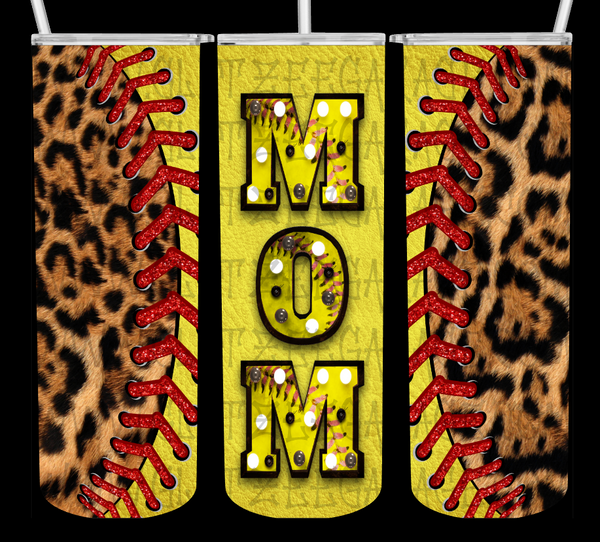 20oz SS Tumbler - Cheetah/Leopard * Mom * Softball * Glitter Laces